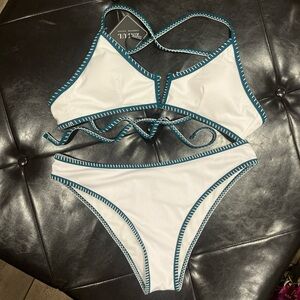 Zaful White Bikini with Teal Accents